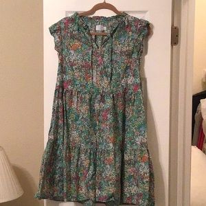 Time & Tru Green Floral Dress Flutter Sleeve sz L